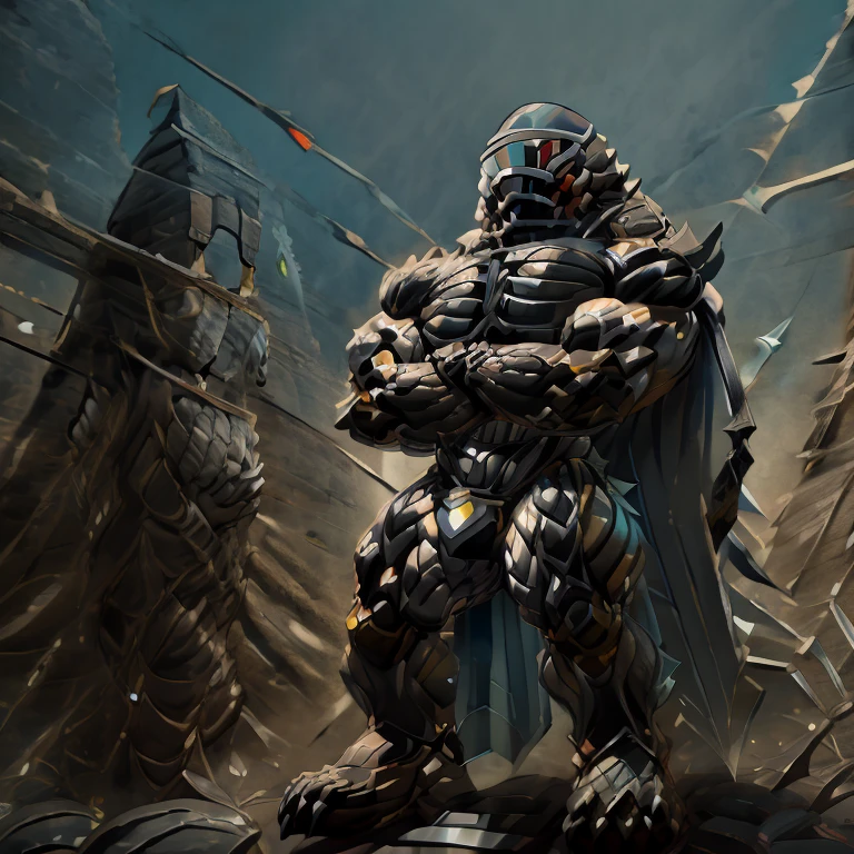 8K, Masterpiece, highres, future fiction. black visor, Detailed head, Detailed Body, full body, BLACK COLRR, Detailed abs, wearing crNanosuit, big muscle (pecs, triceps, traps) unusually developed muscular body, body full of huge muscles. showing off muscles, pectorales enormes. Exaggeratedly huge muscles. Gigachad Muscular, gigantic muscles, Colossal giant NANOSUIT over a battlefield, The cloak is so long that it touches the ground, crossed arms.
The claws are sharp,
Sharp teeth,
have big wings.
whole body shines like metal. nj5furry,