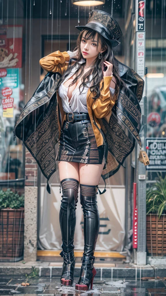 (RAW shooting:1.5, Photorealistic, 16k, highest quality, masterpiece, Ultra-high resolution), Perfect dynamic composition:1.2, (Modern city street corner at night, Expressions of sadness:0.7), ((After the Rain)), Highly detailed skin and facial textures:1.2, A slim high school girl wet with rain:1.2, Fair skin, Sexy beauty, Perfect Style:1.1, beautifully、aesthetic:, Very beautiful face:1.1, Water droplets on the skin, (Rain dripping down on my body, Wet body, Wet Hair), (Wet linen pants:0.5, Wet sleeveless blouse:0.5), Woven Belt, (Shapely breasts, Chest gap), (Big eyes that exude beautiful eroticism, Lips that exude beautiful eroticism), (Too erotic, Fascinating), Full body portrait, Shoulder bag, necklace, Earrings, bracelet, clock, ribbon