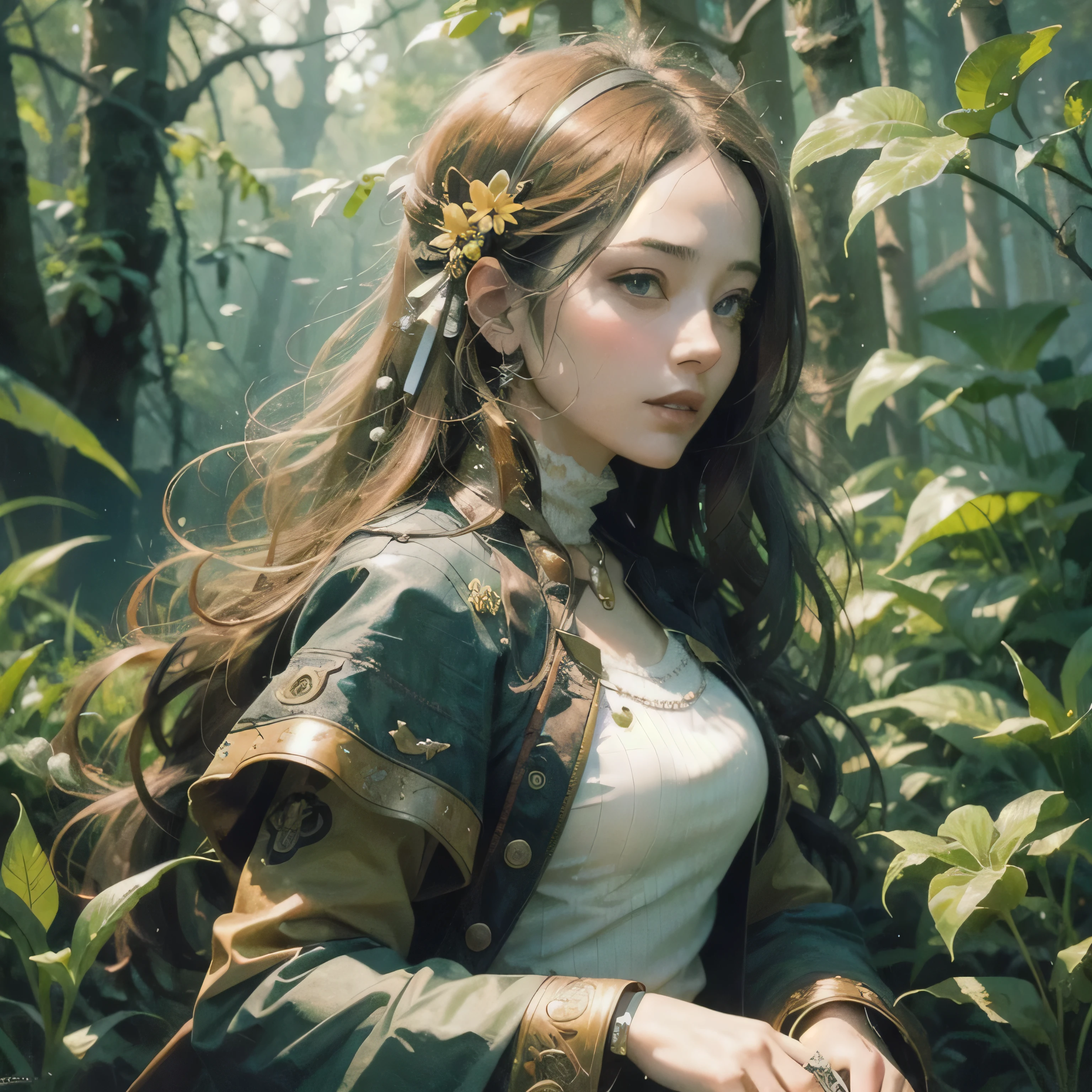 highest quality,Absurd,8k resolution,Official Art, Highly detailed CG Unity 8k wallpaper,masterpiece,(Profile picture),woman,Orange Hair,in spring,Mona Lisa 、White clothes