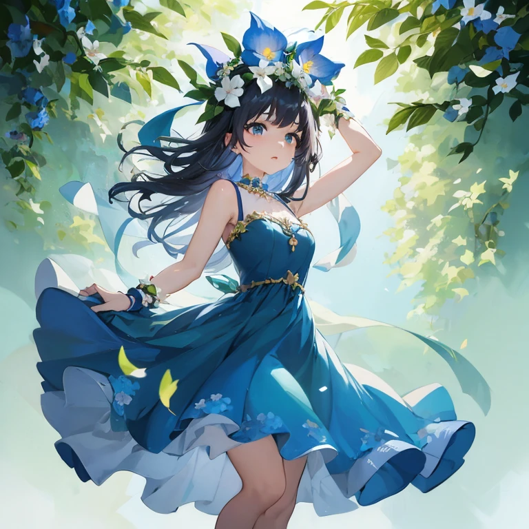 anime girl in a blue dress with a flower in her hair, Cute anime waifu in a nice dress, Trending on ArtStation pixiv, anime moe art style, official anime artwork,  in dress, anime style 4 k, Beautiful anime girl, Anime art wallpaper 8k, beautiful anime art, artgerm and atey ghailan