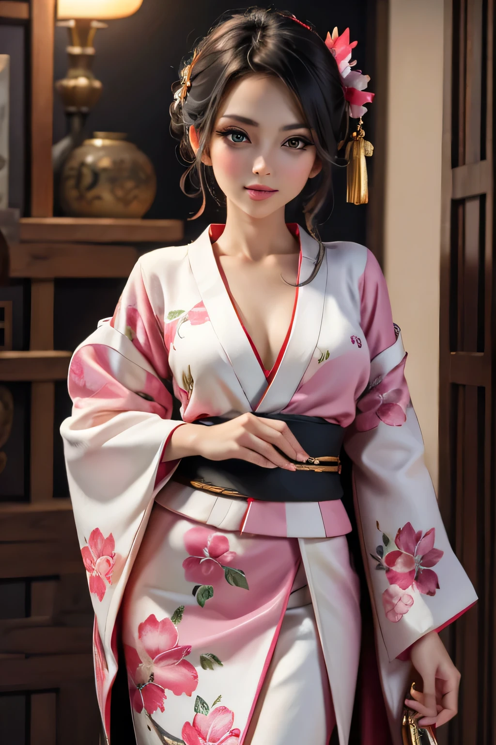 linda mulher vestida de kimono