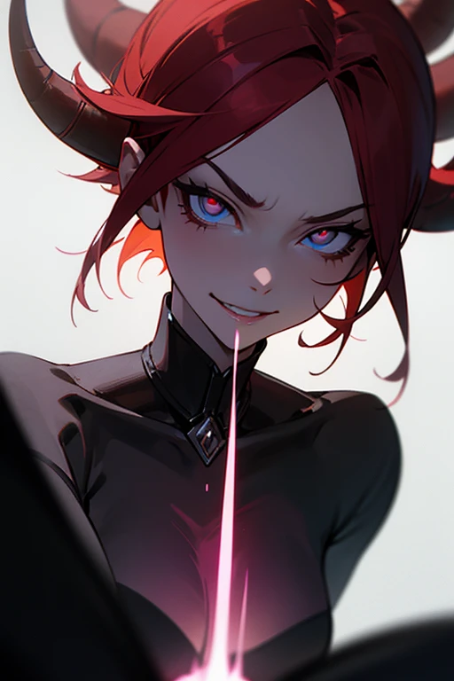 Redhead girl、A close-up view of only the sinister and glowing devil's eyes, Dark and chilling horror movie elements, A perfect masterpiece, high quality, High resolution