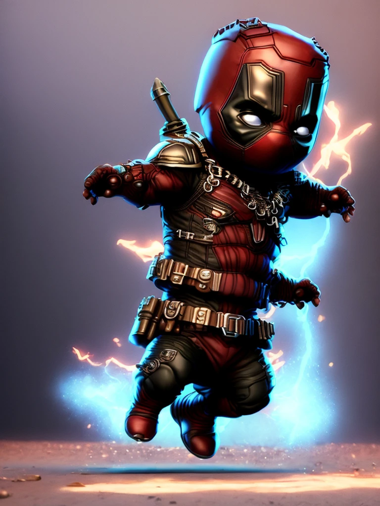 snowapocalypse Movie shot of realistic cute deadpool , surrounded with fire, seamless, epic, Movie, Intricate details, The award-winning, great lighting, shadow, high quality, detailed