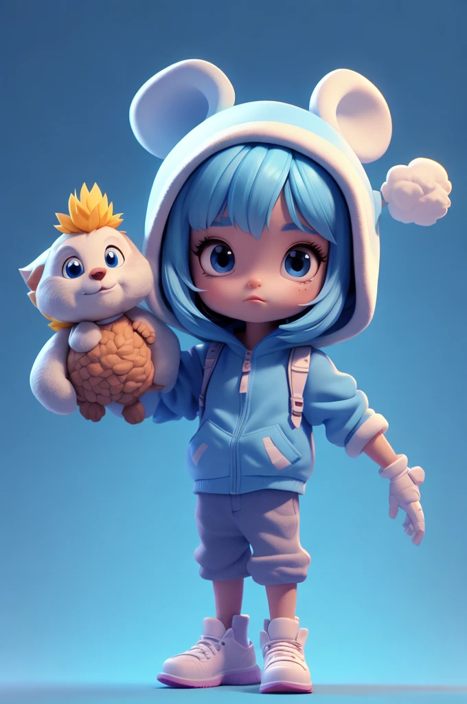 3D Characters,Farmers,(whole body:1.2),Simple background, masterpiece,best quality,(Blue gradient background:1.1)