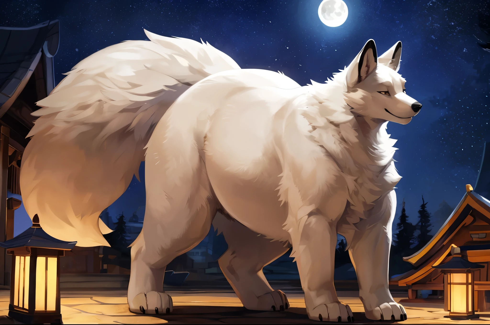 4k ultra quality, 4k full body view,(ultra high detailed body),((feral)) fox,by mystikfox61, by glitter trap boy,feral paws, by bebebebebe,by morethreedee, by seibear,(thick thigh),(chubby thigh),thicc thigh,thick legs,chubby legs,thicc legs,massive butt,enomorous thigh,massive thigh,massive legs,thick lower legs,wide legs,(detailed thigh),(wide thigh),fluffy belly sharp nails,((sfw)),(ultra detailed face),detailed eyes,big tail,fluffy tail,(detailed tail),enomorous tail,bigger tail,huge tail,volumetric light,big paws,(thick paws),fluffy paws,furry paws,enomorous paws,(feral focus), beast,(bigger lower body),(long legs),front view,master works, super fine, 4k resolution, high quality,high picture detail,dark fantasy,illusory engine, Masterpiece,dire fox,faint lighting,shrine,sakura,(feral) belly,charming (feral) body,chubby (feral) body,enomorous belly,hyper belly,white fur,macro,giga,night,moon