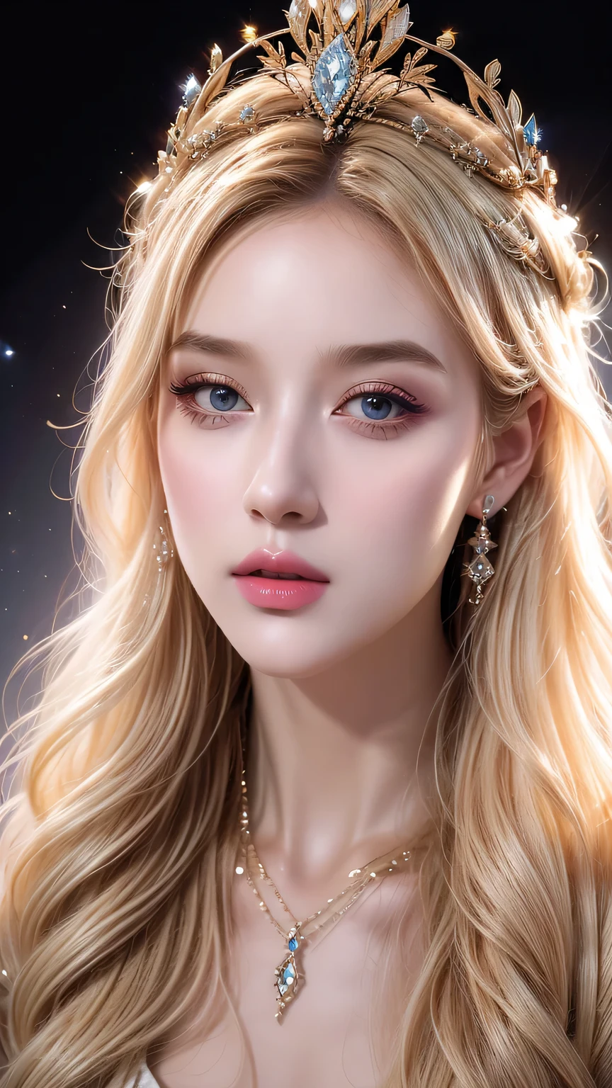 Blonde hair woman (Wearing a crown), (octane, Houdini, Visual effects, Make, detailed, 4K ), author: samdoesarts,