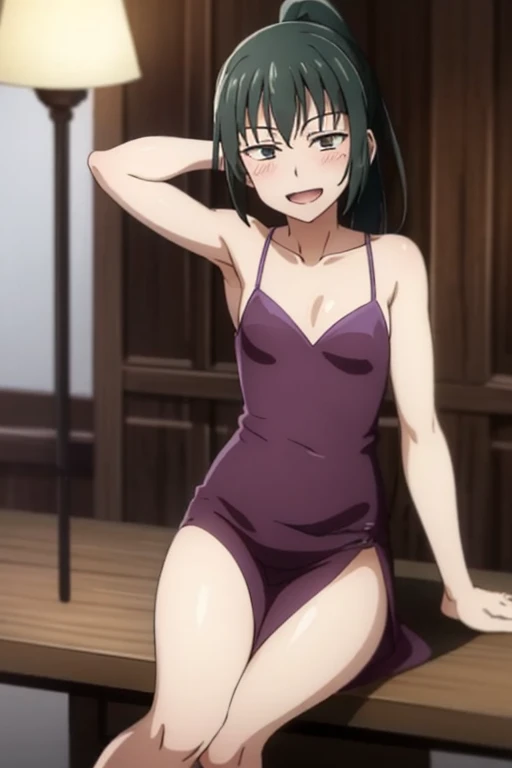 ((highest quality)), ((masterpiece)), (be familiar with), Perfect Face, indoor, Bedroom, Watching the audience,
One woman, Zenyuan Maki,
Open Mouth, Ecstatic expression, blush, smile,
Small , Flat Chest, Young Girl, , , Girl,
Long Hair, ponytail,
Leg spread,