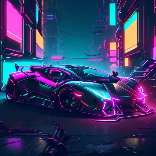 Cyberpunk AI Neon Lamborghini in Cyberpunk AI City