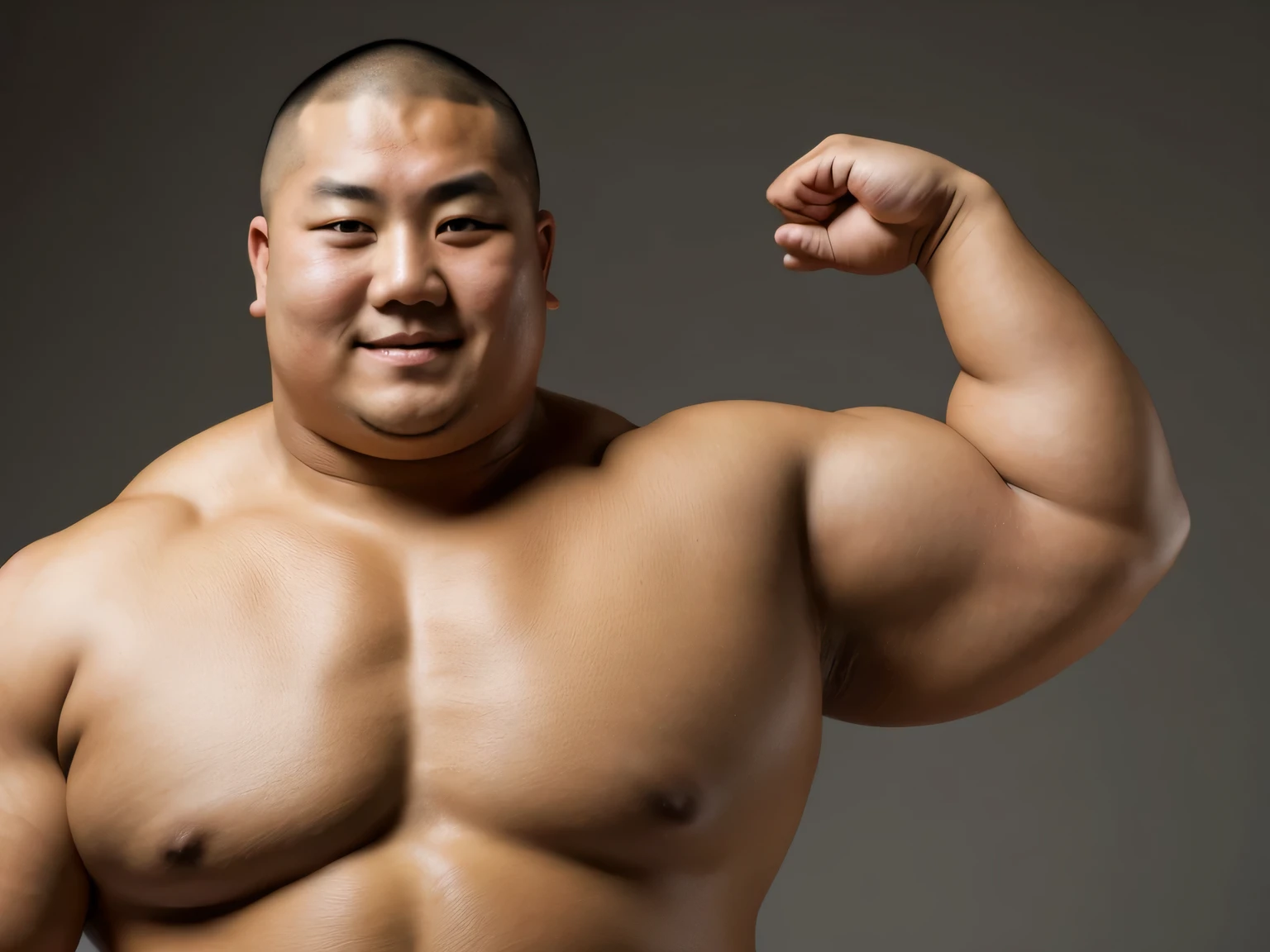 A young monk from ancient Japan, who looks like a fat bodybuilder like a sumo wrestler、A young monk from ancient Japan, looking like a fat bodybuilder like a sumo wrestler, standing with his arm around his shoulders in joy
