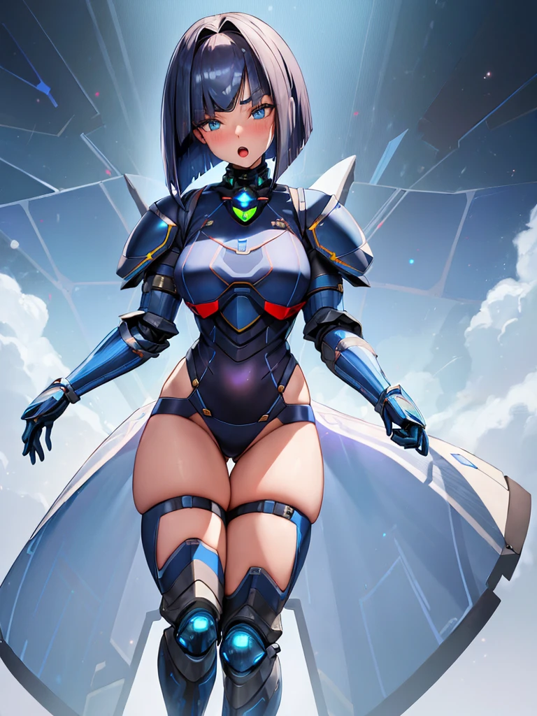 ((full body):1.5), {(Princess Zelda)}, {(((wearing black mecha costume with white parts extremely tight on her body)), ((extremely large breasts)), ((short brown hair, eyes blue)), is looking at the viewer, smiling, ((doing erotic pose)) holding futuristic weapons), (background: destroyed city, ((raining heavily))))},16k, high quality, high detail, UHD