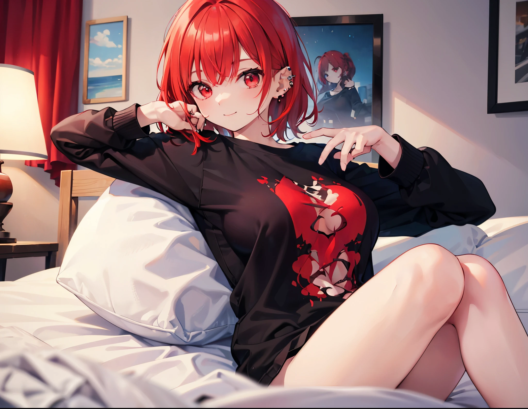 Anime - style image of a woman with red hair sitting on a bed - SeaArt AI