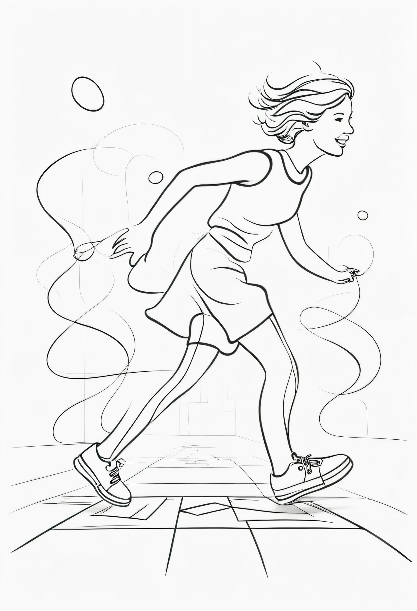 Fundo branco, continuous line drawing of a jumping hopscotch, no final do jogo tem um livro aberto
