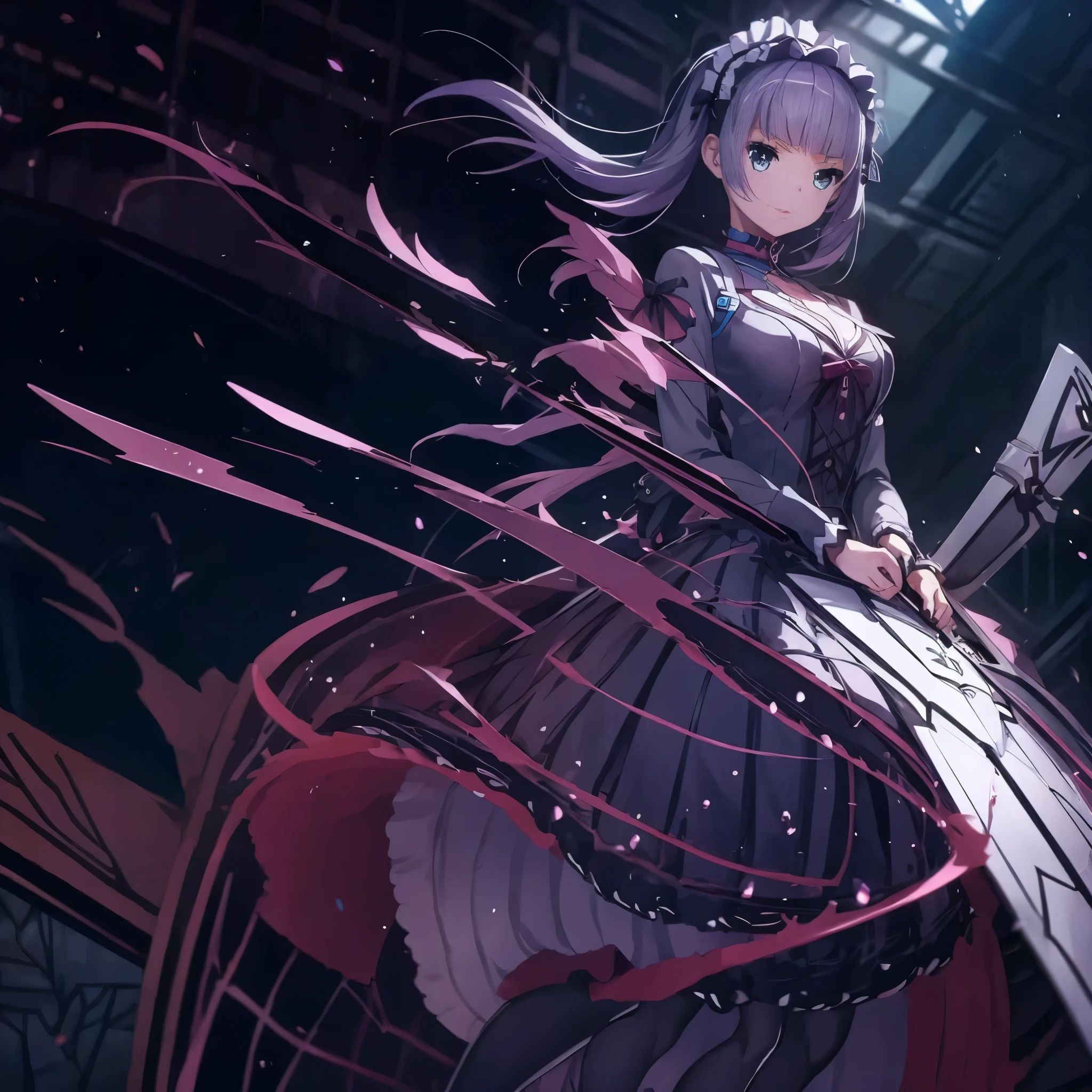 Anime girl in a black dress holding a sword in a dark room, gothic otome anime girl, terrible anime 8k, by Jan J., anime art wallpaper 8k, 4k anime wallpaper, anime art wallpaper 4k, anime art wallpaper 4k, beautiful fantasy anime, beautiful anime artwork, anime fantasy artwork, anime wallpaper 4k, anime wallpaper 4k