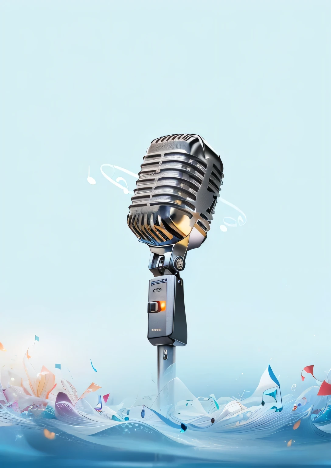 there is a microphone with music notes flying around it, standing microphones, microphone, microphones, Best selection on Adobe Stock, Sing for you, Sharing photo, sound, Warm and convivial atmosphere, Sing, studio microphone, soundist, music, transparent background, Business Banner, Sing into microphone, background, singer, rapping into microphone, microphone silluette, new design