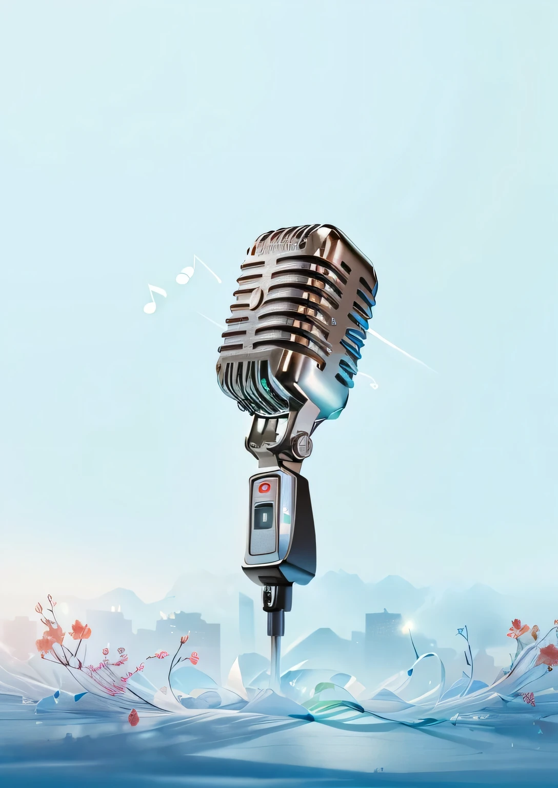there is a microphone with music notes flying around it, standing microphones, microphone, microphones, Best selection on Adobe Stock, Sing for you, Sharing photo, sound, Warm and convivial atmosphere, Sing, studio microphone, soundist, music, transparent background, Business Banner, Sing into microphone, background, singer, rapping into microphone, microphone silluette, new design