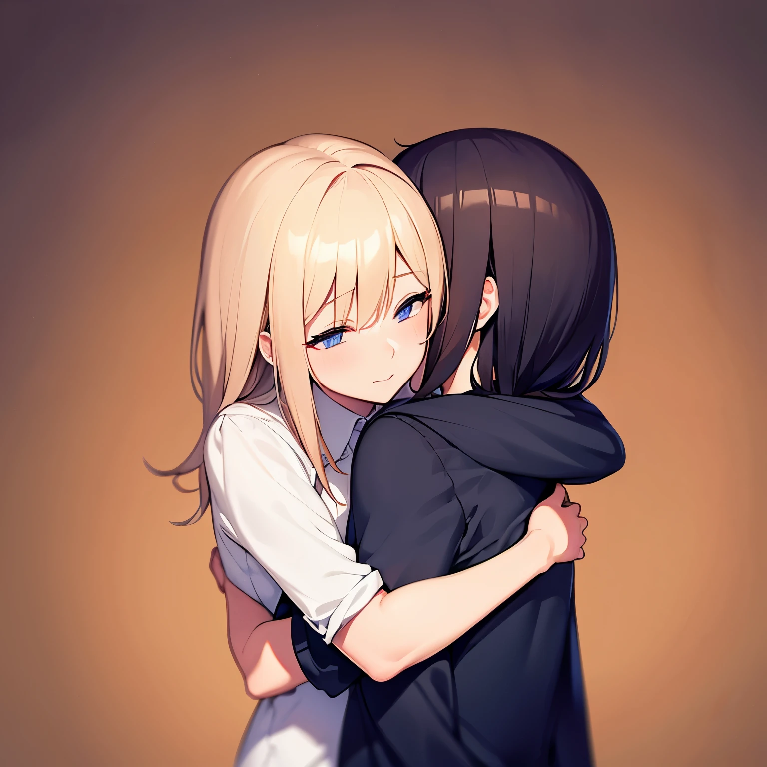 2 people hugging and 1 people lonely