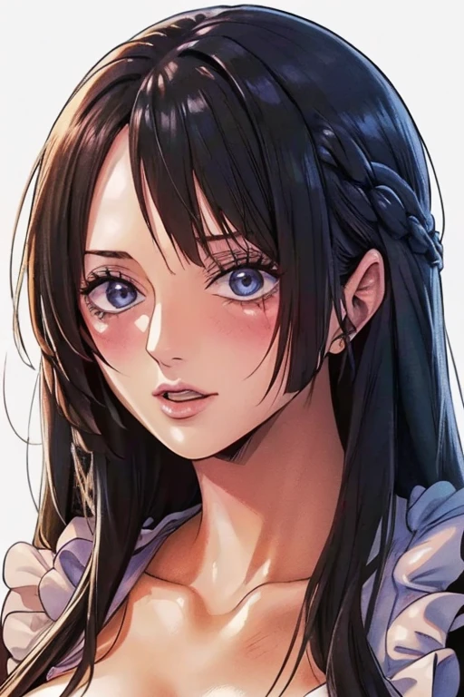 (((masterpiece))), (((best quality))), ((Super detailed)), (Highly detailed CG illustrations), Boya Hancock, (National Foundation:1.4), (masterpiece:1.5), Detailed photos, Sexy, (best quality: 1.4), (1 Girl), （Big Breasts，Cleavage close-up，Wide hips, Curvy beauty,）fair Face, (Black Hair, Long hair: 1.3), fair Hairstyle, Beautiful eye details, (Realistic skin), fair肌膚, absurd, attractive, Ultra-high resolution, HD, (Hypersexuality:1.5), Fair and pink skin, Cool white light, Sexy姿勢, fair , White background, Pink soft white light, Wear a white vest, (:1.8), (milf:1.5), (Cum on face:1.4)