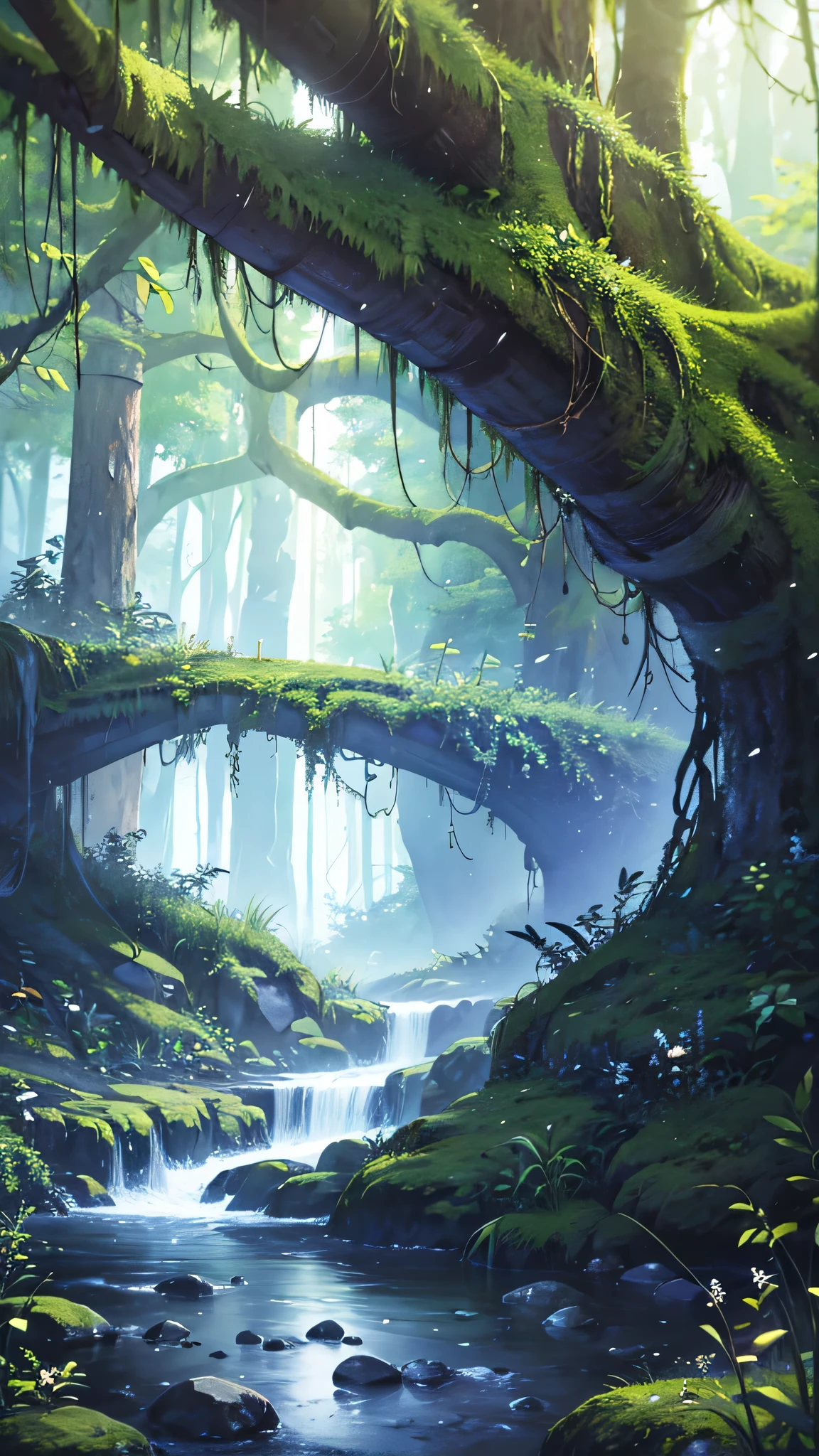 Ancient forest, It is expressed with very delicate and high-quality digital painting technology., Reach 8K resolution. This work、With its sharp focus、It&#39;s getting a lot of attention on the ArtStation website.。, Rich changes in light, Highly complex and detailed central structure. Inspired by artists like Lois van Baarle (Reusch), Ilya Kuvshinov, Studio Ghibli, The style of the website、The soft, watercolor-like colors capture the chibi-kawaii aesthetic.。.