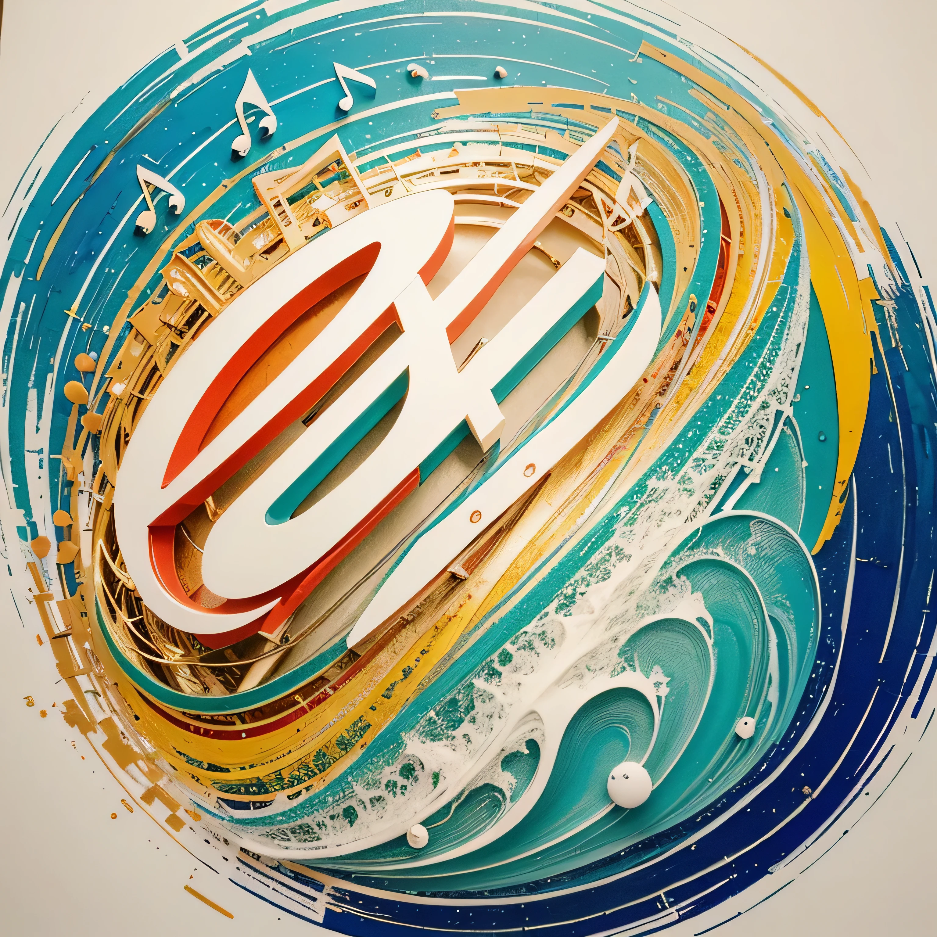 Icono logotipo de musica, ondas de musica, estilo pintura al oleo, bonito, rosita
