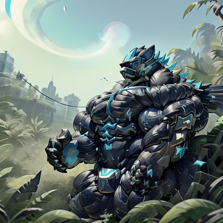 (zeraora), (gigantic muscles), 8K, Masterpiece, highres, future fiction. skyblue visor, Detailed head, Detailed Body, full body, Detailed abs, wearing crNanosuit, big muscle (pecs, triceps, traps) unusually developed muscular body, body full of huge muscles. showing off muscles, pectorales enormes. Exaggeratedly huge muscles. Gigachad Muscular, gigantic muscles, Colossal giant NANOSUIT over a battlefield, 
The claws are sharp,
Sharp teeth,
Spread wings, have big wings.
nj5furry,