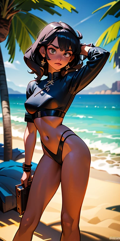 Modelo:Mulher, quantidade:1, idade:28 Anos, Etnia:Europeia, Tipo de Corpo:Em Forma,"corpo perfeito", Pele Bronzeada, Seios naturais, Coxas grossas, Bunda grande, Face:Nariz pontudo, Nariz pequeno, Rosto bonito, Cabelo preto, Messy hair, (Cor de Cabelo:preto), (Tipo de Cabelo:average, Curly and messy hair, (Roupa:Nu), (distance:Corpo inteiro) (Angle:dynamic), pose sedutora, striptease, (Modelo: 3D realista) (Action: Espalhe a bunda), (Estilos: film grain), (Contexto:inverno, cabana de madeira), studio light.