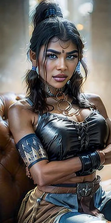 (masterpiece, best quality:1.2), cowboy shot, solo, 1girl, korra, ((face of zendaya)) , dark skin, dark-skinned female, smile, looking at viewer, crossed arms, ponytail, hair tubes, sleeveless, bare shoulders, metal collar
collar
chain
cuffs
metal collar
cuff2collar