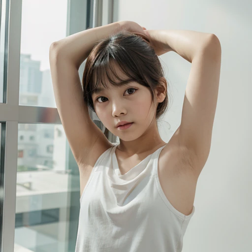 Korean,,female,pale skin,hands up, detailed armpit