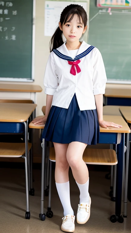 Lens 85mm F1.8,(highest quality),(Tabletop:1.1), (Beautiful 10 year old Japanese girl), (Moist lips), Narrow eyes, double eyelid,Beautiful shin、Slender figure、Detailed eyes、(ponytail)、
(Dappled Sunshine:1.2), Dramatic lighting,
Neat sailor uniform、navy blue mini skirt、White tri-fold socks、Loafer shoes, (Sunburned skin:0.7)Called by the teacher,In an empty school classroom、((My teacher is standing behind me and we're about to have sex:1.6))、(((She put her hand under my skirt:1.5)))、((The teacher also sat down.:1.5、I'm sitting on my teacher's genitals、:1.5))、(Shoot so that your shoes are visible:1.5)、((Photographed from a distance to capture the whole body))、