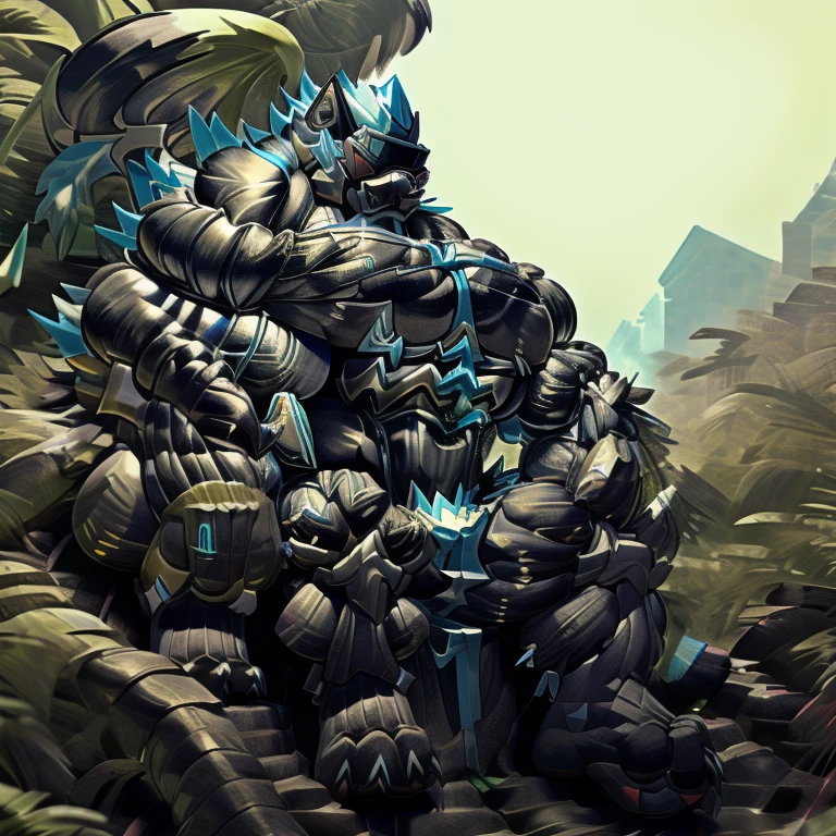 (zeraora), (gigantic muscles), 8K, Masterpiece, highres, future fiction. skyblue visor, Detailed head, Detailed Body, full body, Detailed abs, wearing crNanosuit, big muscle (pecs, triceps, traps) unusually developed muscular body, body full of huge muscles. showing off muscles, pectorales enormes. Exaggeratedly huge muscles. Gigachad Muscular, gigantic muscles, Colossal giant NANOSUIT over a battlefield,
The claws are sharp,
Sharp teeth,
Spread wings, have big wings.
nj5furry, Animal paws, sitting on the throne,