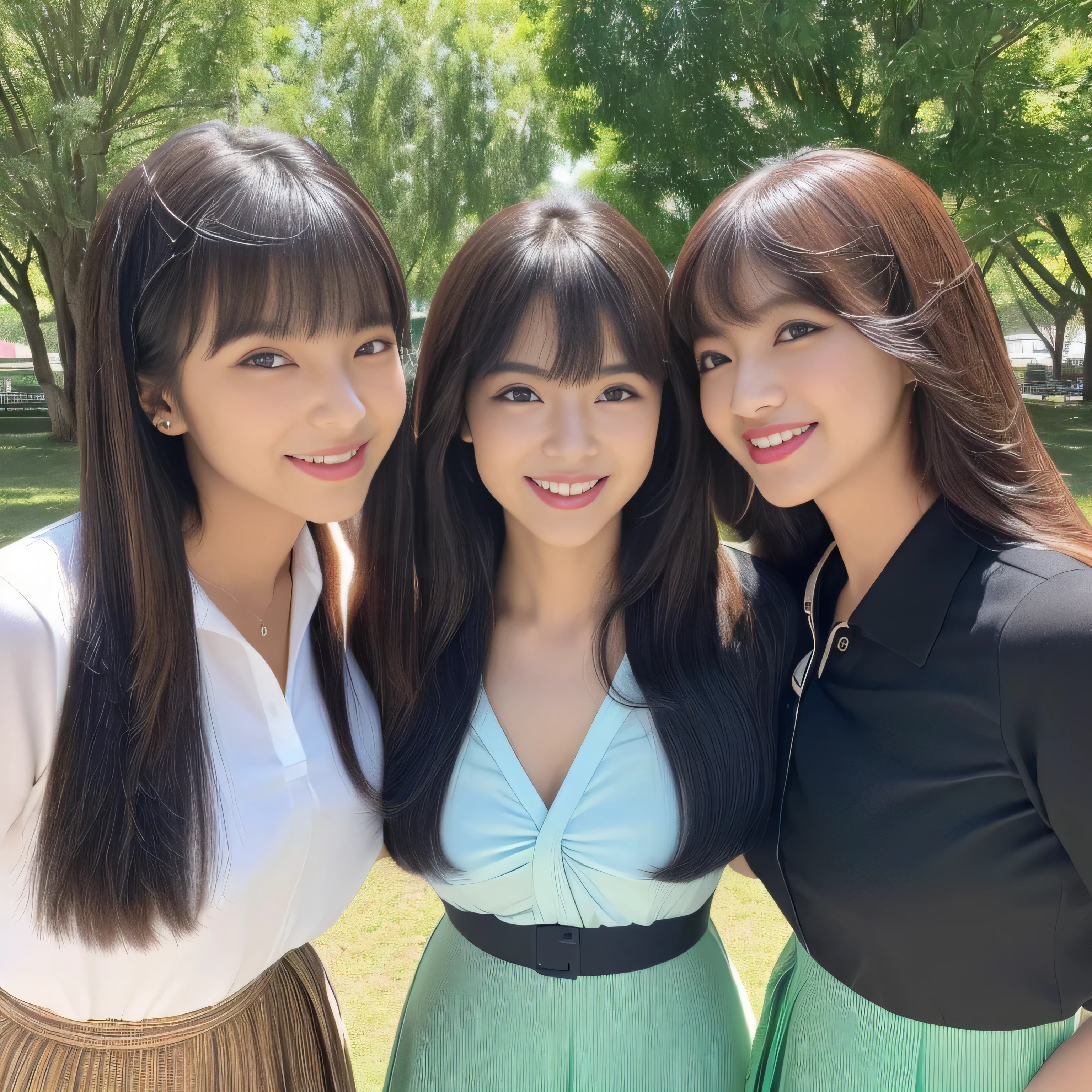 (8k, RAW photos, top quality, masterpiece: 1.2), ultra detail, super resolution, (realistic, actual photos: 1.37), (photorealistic: 1.6), eating lunch on the roof of the school. , Fantastic scenery, cute lunch box, Gakko rooftop, lunch break, fashionable school, futuristic city, school of the future, future world, fantastic world, new world, high resolution RAW color photo, professional photo, very detailed and beautiful, (pointing at the camera), real light (with both hands wide open and palm facing us), smile so much that you can see your teeth, beautiful scenery mixed with light, Very detailed sailor suit, amazingly cute female proofreading, amazing cute smile, transcendent cute face, amazing details, red scarf, very detailed beautiful girls, different pattern face, one is a ponytail, modern cute schoolgirl, very detailed face very detailed eyes, very realistic skin, very detailed fingers, very detailed nose, very detailed mouth, perfect anatomy, Highly detailed sailor suit, highly detailed background,after school,。 full of smiles, long straight hair, (dull bangs: 1.2), Celebrity level cuteness, high school girl youth (pink eye shadow)