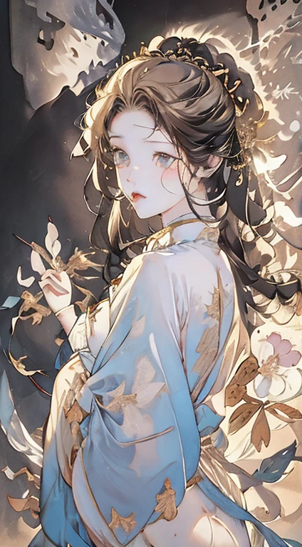 Angel ((Blonde))(high quality)4k 8k ((Snow White Wings))((There is a pair of snow-white wings behind))Man with wings on his head ((White Rose)) Long blond hair ((Ancient style man))Ancient style man(((Long blond hair)))