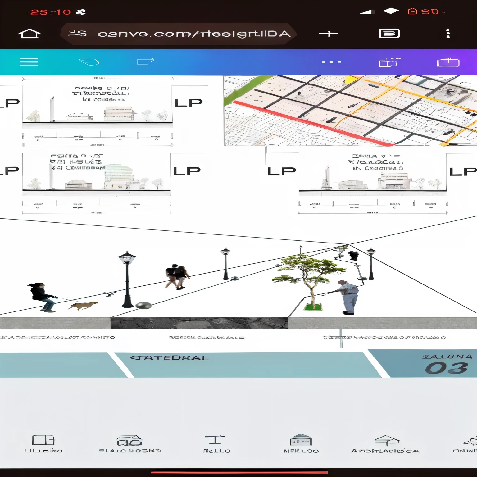 a closeup of a map of a street with people walking and a vehicular lane where a car should be, detallado street, conceptual, perspectiva del suelo; detallado, espacio publico, paisaje urbanos, perspectiva del paisaje, calles de la prefectura, parks and espacio publico, calle inclinada, perspectiva de la calle, proporcional, illustration&quot;, paisaje urbano, high resolution details, representation, Detalles correctos, architectural presentation, Graphic detail, conceptual art