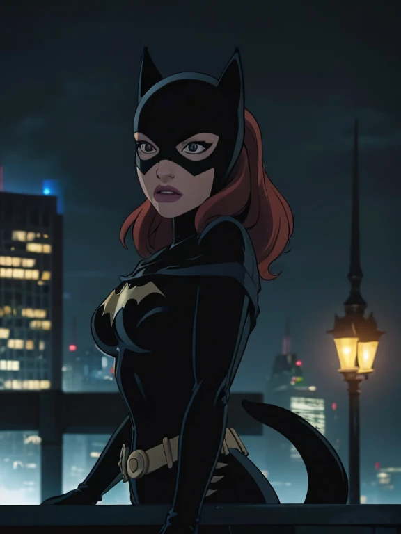 ** Photorealistic yet stylized, cel shaded anime, "The Dark Knight Rises" style, a chance encounter reveals Selina Kyle, aka Catwoman, from "The Dark Knight Rises." Anne Hathaway's performance is fascinating. Her emotions, in a close-up portrait, depict a feline-inspired vixen amidst a rain-soaked Gotham cityscape with a touch of sundew, cozy night, highly detailed, action, strong shadow effect, low angle view, chiaroscuro, beautiful lighting, cinematic, visual and aesthetic key to "The Dark Knight Rises" --niji version --s 115 --c 8 --ar 16:9 , picture of Selina Kyle , ((Cat woman)) from bat man rappelling down from a skylight at a night of a full moon into a back vault full of trip lasers to steal a red ruby diamond