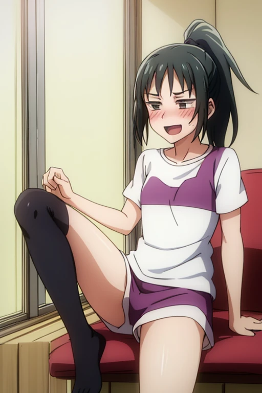 ((highest quality)), ((masterpiece)), (be familiar with), Perfect Face, indoor, Bedroom, Watching the audience,
One woman, Zenyuan Maki,
Open Mouth, Ecstatic expression, blush, smile,
Small breasts, Flat Chest, Young Girl, , , Girl,
Long Hair, ponytail,
Leg spread,