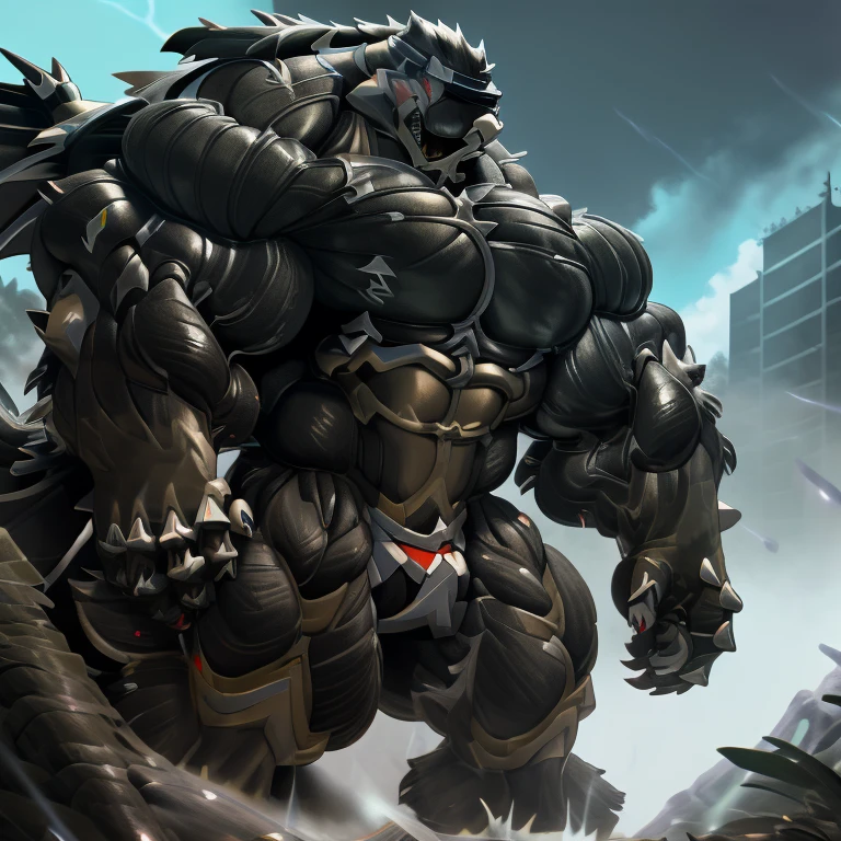 (gigantic muscles), 8K, Masterpiece, highres, future fiction. Detailed head, Detailed Body, full body, Detailed abs, wearing crNanosuit, big muscle (pecs, triceps, traps) unusually developed muscular body, body full of huge muscles. showing off muscles, pectorales enormes. Exaggeratedly huge muscles. Gigachad Muscular, gigantic muscles, Colossal giant NANOSUIT over a battlefield, 
The claws are sharp,
Sharp teeth,
Spread wings, have big wings.
nj5furry, Animal paws, thunderstorm, rainy weather, lightning,