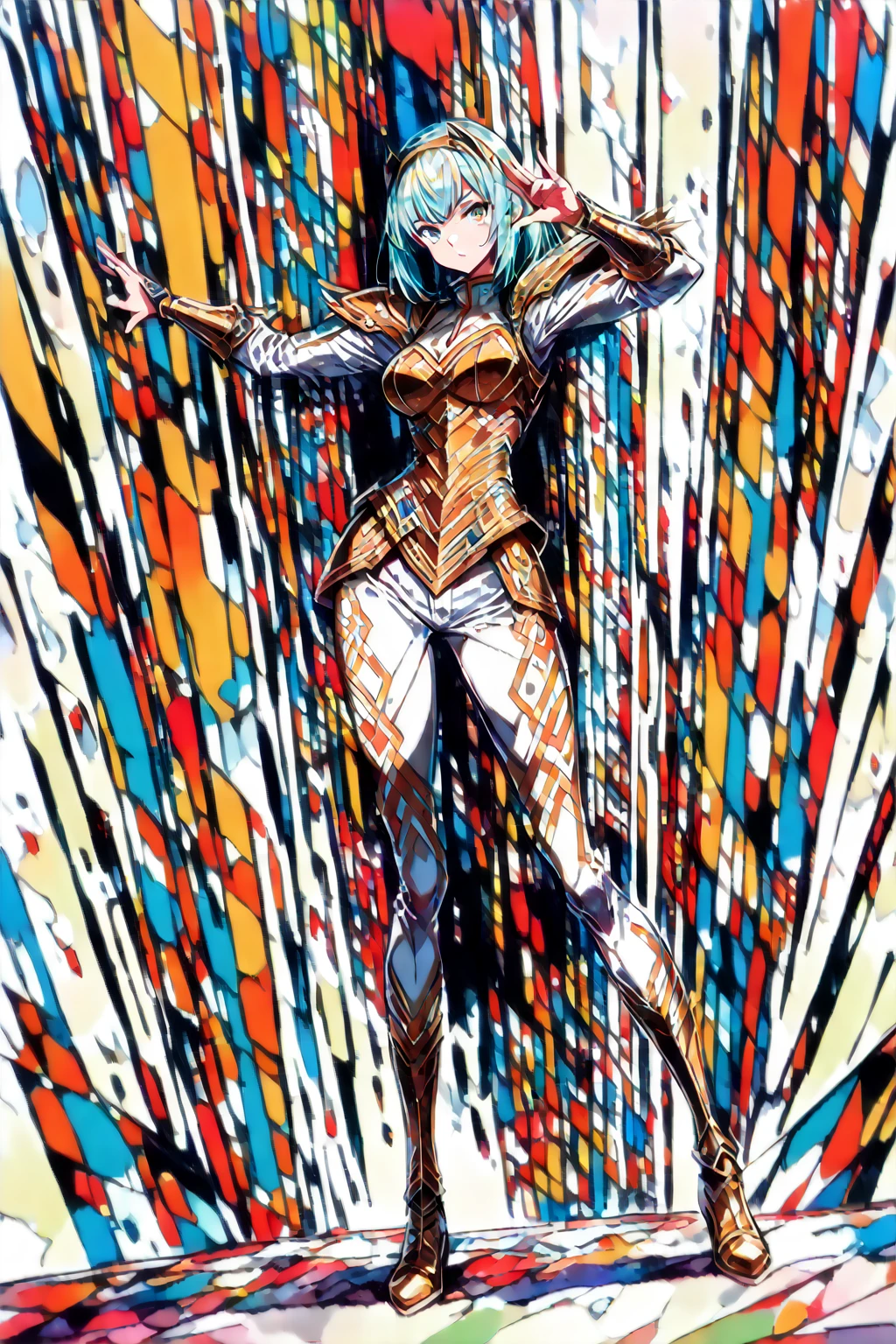 (masterpiece, bestquality, ultra-detailed, 8K high resolution, artstation on trending, Detailed Design), flat design, ligne claire, photorealistic),
(1girl, fullbody, looking at viewer, front view), (standing contrapposto pose, dynamic cool pose, perspective, dynamic angle), depth of field, (white background),
(Artoria Pendragon (Lancer) \(fate grand order\):1.3), fullbody costumes, shiny gold eyes, Sacred Castle, Sacred Castle Town, impossible clothes, Impossible costumes, extremely gigantic saggy breasts, covered impossible gigantic puffy nipples, skinny, thin waist, thin thighs