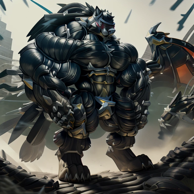 (gigantic muscles), 8K, Masterpiece, highres, future fiction. Detailed head, Detailed Body, full body, Detailed abs, wearing crNanosuit, big muscle (pecs, triceps, traps) unusually developed muscular body, body full of huge muscles. showing off muscles, pectorales enormes. Exaggeratedly huge muscles. Gigachad Muscular, gigantic muscles, Colossal giant NANOSUIT over a battlefield,
The claws are sharp,
Sharp teeth,
Spread wings, have big wings.
nj5furry, Animal paws, thunderstorm, rainy weather, lightning,