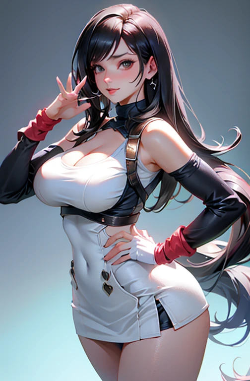A woman in a short skirt poses for a photo, IG Model | Type Germ, real life anime, no estilo Type Germ e Type Germ, Type Germ extremamente detalhado, Retrato sedutor de tifa lockhart, Estilo Type Germ, Estilo Type Germ, tifa lockhart, Tight short sexy clothes , Super tight,Cleavage, Pelvic curtain, Wide hips, Pointed breasts. perfect natural breasts : 1.2), ((Mature female , Large Breasts,Sagging breasts、Cleavage, cleveage、Thick thighs, Wide hips, Curvy beauty, Perfect body,)), Skinny perfect round ass, short, (Beautiful and beautiful: 1.2), Beautiful and delicate thighs, (Perfect female body), (Symmetrical body shape)