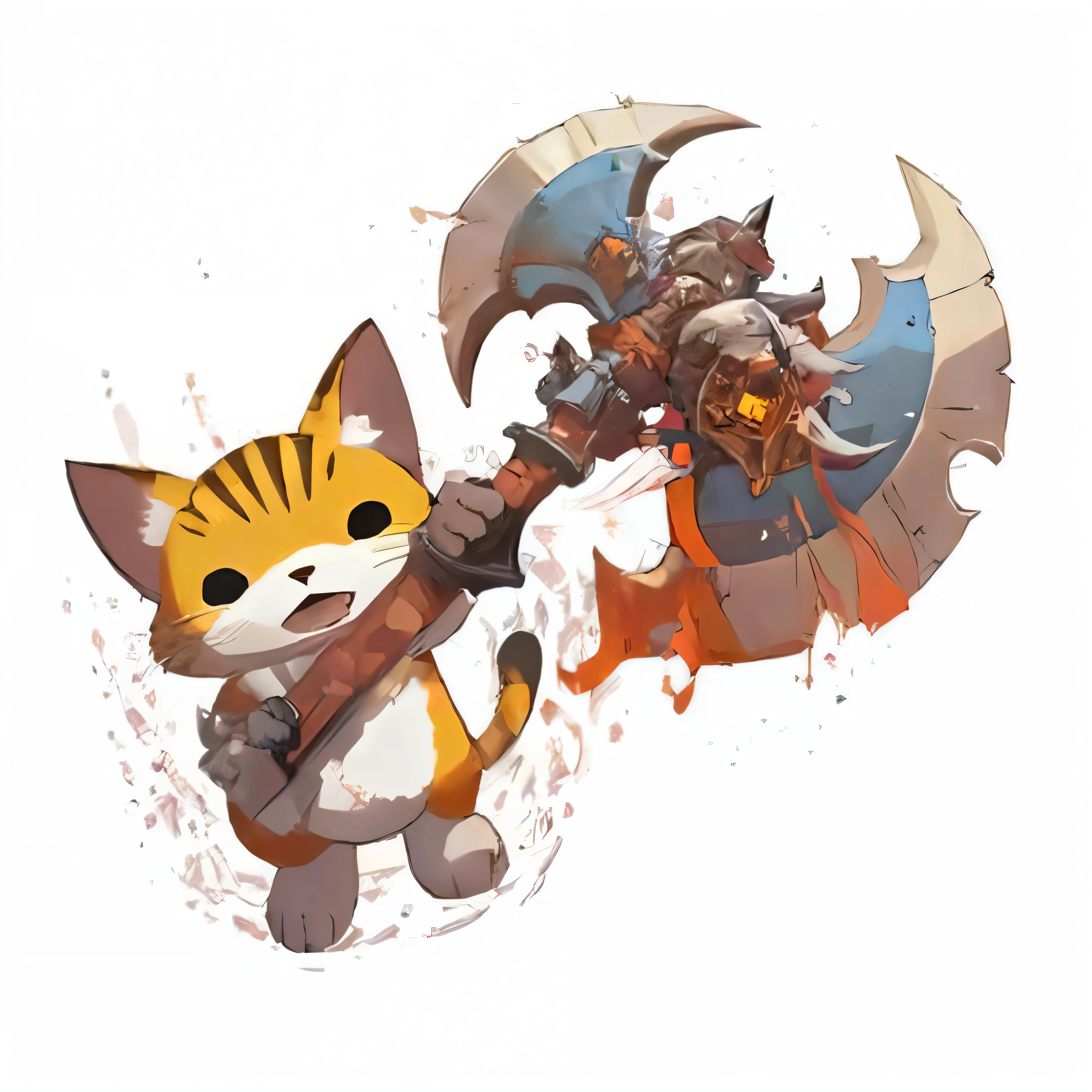 Anime character with cat and giant axe