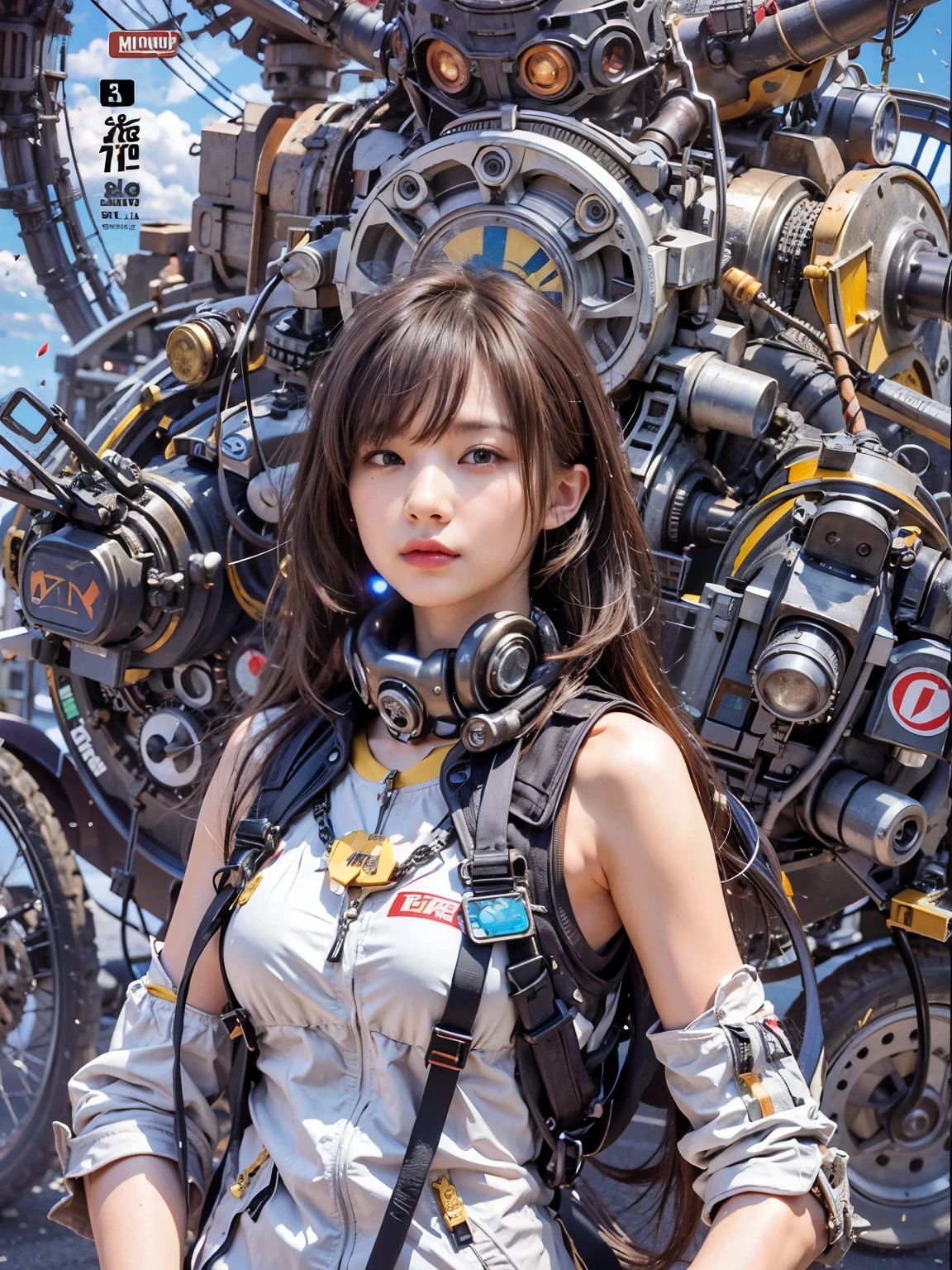 (masterpiece, best quality:1.2), (8k uhd, 16k, 32k, ultra high res), (photorealistic:1.37), (RAW photo), ultimate-realistic, ultimate-realistic details, ultimate-realistic texture, ultimate-intricate details, ultimate-realistic lighting, ultimate-realistic shadow, japanese girl, ultimate-cute face, ultimate-RAW skin, ultimate-realistic eyes, (mechanical:1.4),  (armor), full body, wide shot