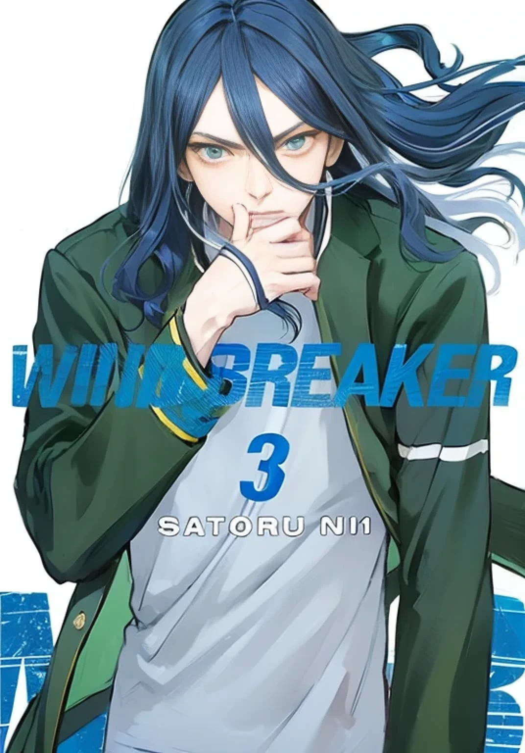masterpiece, best quality, ((1man)), long blue hair,green eyes,serious expression,waist up,line art,medium hair,white blazer,black t-shirt,expressionless eyes,((Tite Kubo style))
