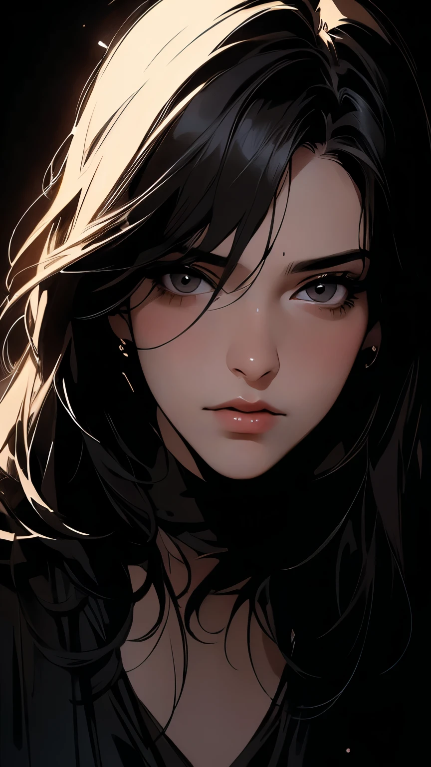 masterpiece, Best Quality, Illustration, Ultra-detailed, finely detail, hight resolution, 8K Wallpaper, Perfect dynamic composition, Beautiful detailed eyes , Sexy face,Face feeling ecstasy,Face at the peak of sexual arousal, looking at viewer, ((Dark background)), in the style of Mark Demsteader,