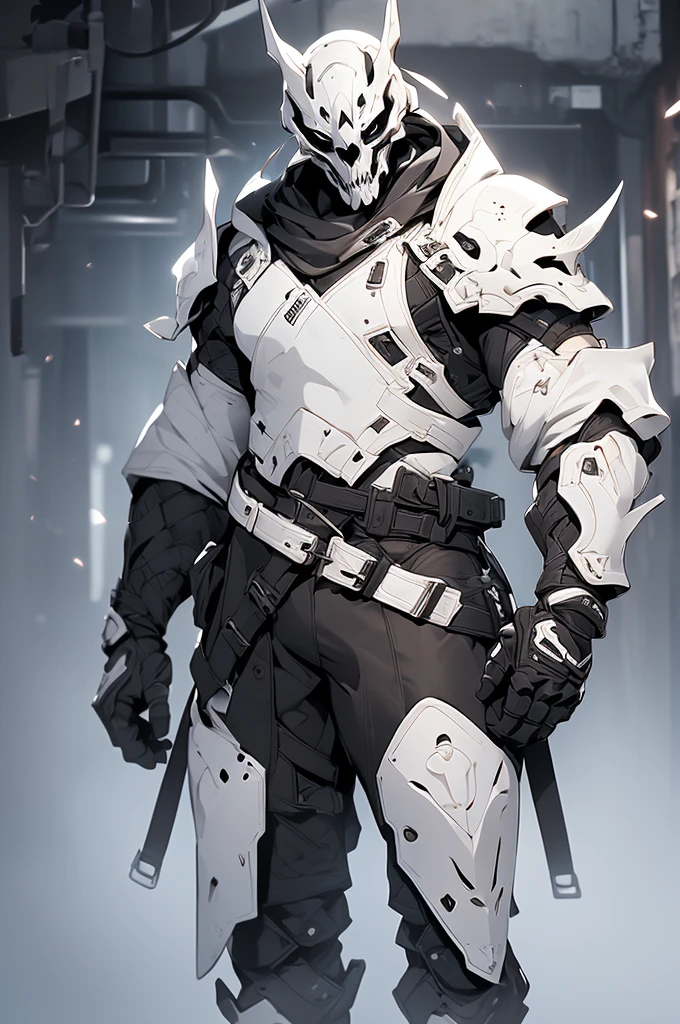 (masterpiece, best quality:1.1),
(8k, best quality, masterpiece, ultra highres, ultra-detailed:1.2),1guy,(stand with open stance:1.1), (crossed arms:1),full body black tights,white skull face mask,black helmet,white gloves, white belt, white boots,whole body,Multi-wire striations,Alley,skyscraper,