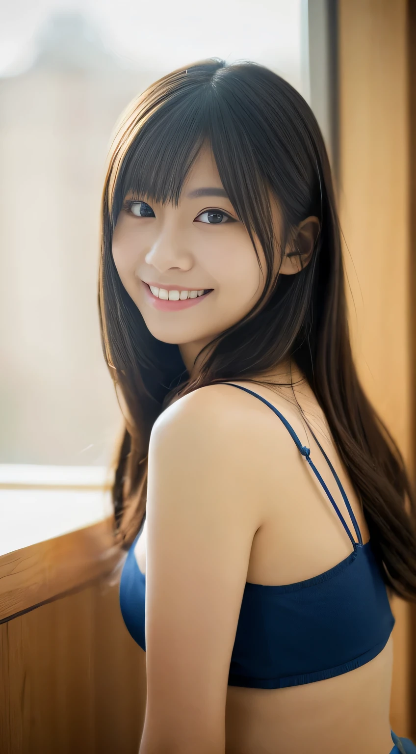 masterpiece,best quality,(Japanese ),((Beautiful girl)),cleavage,indoor,(perfect body beauty:1.2),(shy smile),beautiful teeth,