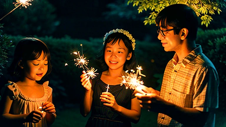 1970Era、A midsummer tradition、Nostalgic Sparklers Nagate Peony、Showa-era sparklers in the garden and children's T-values