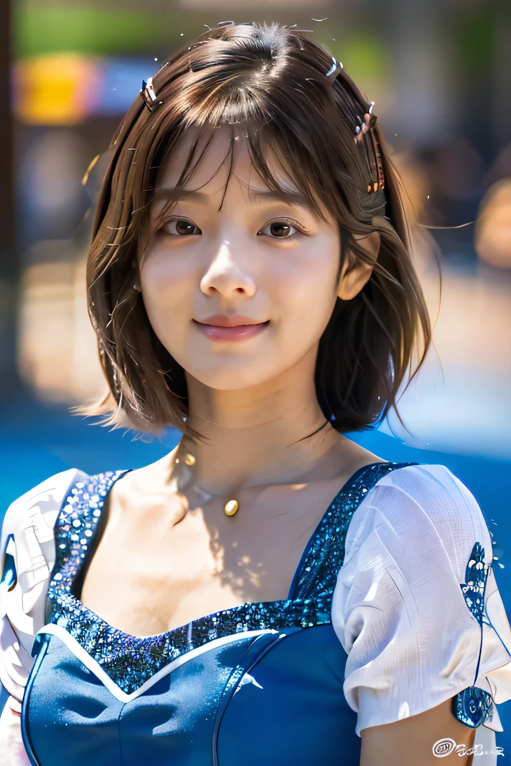 (Disneyland:1.5)、(dress like cinderella:1.5)、(Full-body photo:1.5)、highest quality, Photorealistic, Very detailed, finely, High resolution, 8K Wallpaper, Professional, High level of detail, ((One 18 year old girl:1.2)), Slender Japanese women,Pretty lips, (Beautiful long lashes:1.2)、Detailed clavicle, Perfect Face, (Cute short bob hair:1.5),Top Quality,Ultra-clear resolution,Clear Eyes,Sunburned skin,perfect medium breasts,A pretty necklace around the neck、have perfect legs,A kind smile、