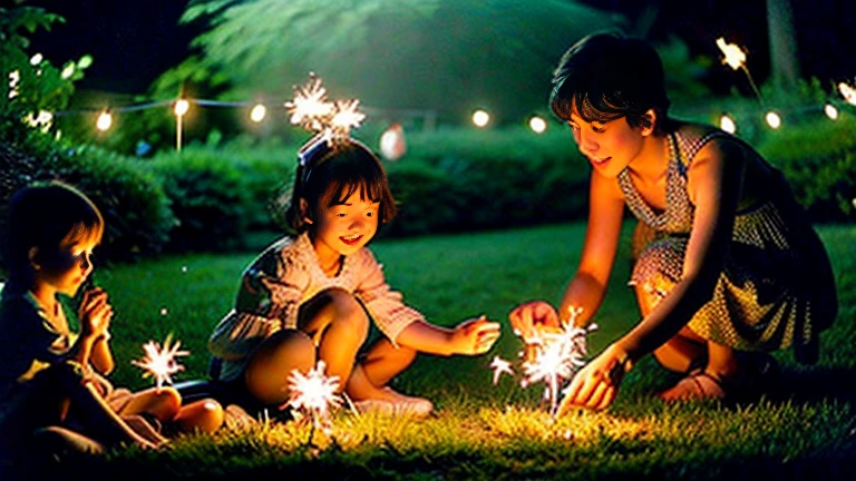 1970Era、A midsummer tradition、Nostalgic Sparklers Nagate Peony、Showa-era sparklers in the garden and children's T-values