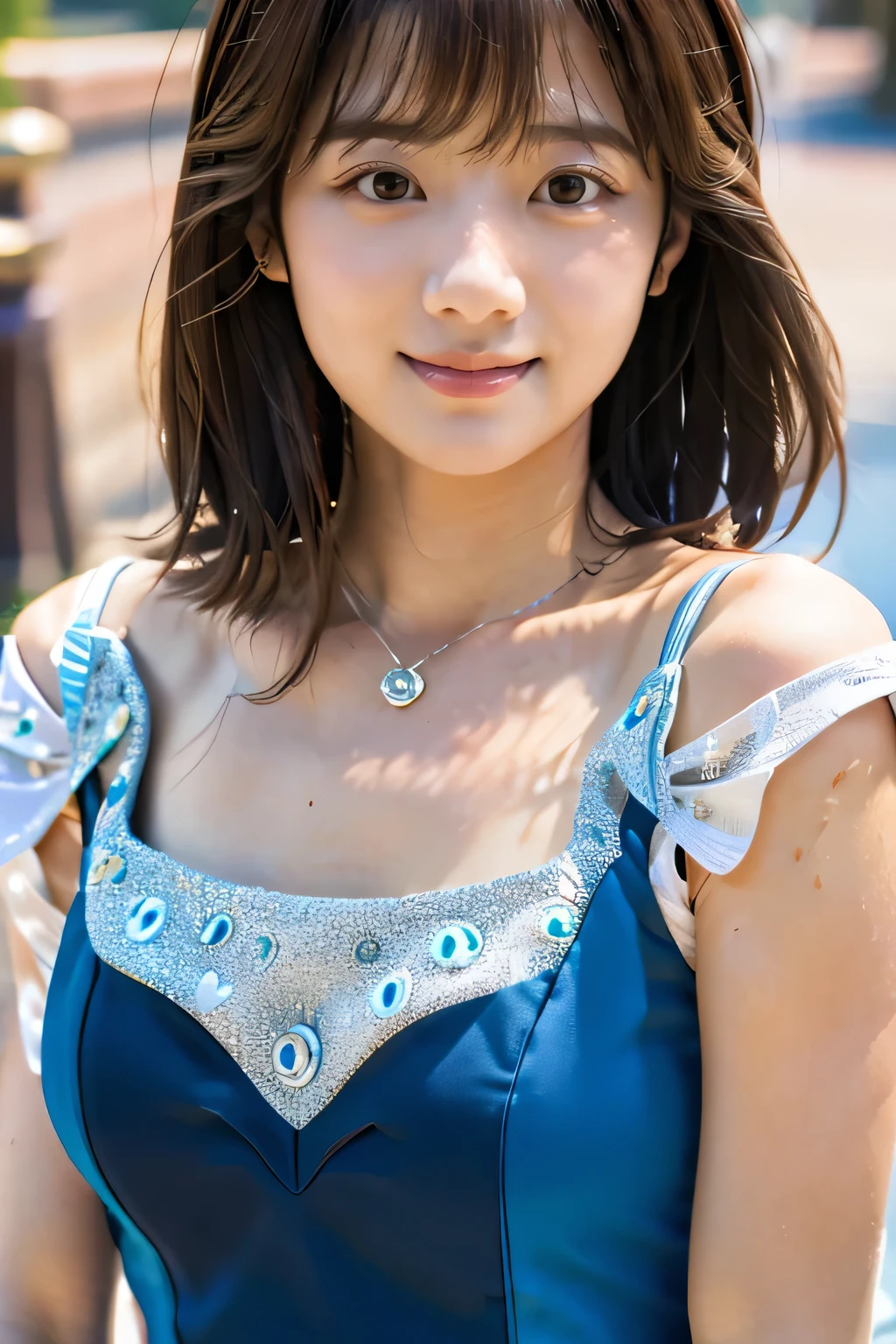 (Disneyland:1.5)、(dress like cinderella:1.5)、(Full-body photo:1.5)、highest quality, Photorealistic, Very detailed, finely, High resolution, 8K Wallpaper, Professional, High level of detail, ((One 18 year old girl:1.2)), Slender Japanese women,Pretty lips, (Beautiful long lashes:1.2)、Detailed clavicle, Perfect Face, (Cute short bob hair:1.5),Top Quality，Ultra-clear resolution，Clear Eyes，Sunburned skin，perfect medium breasts，A pretty necklace around the neck、have perfect legs，A kind smile、