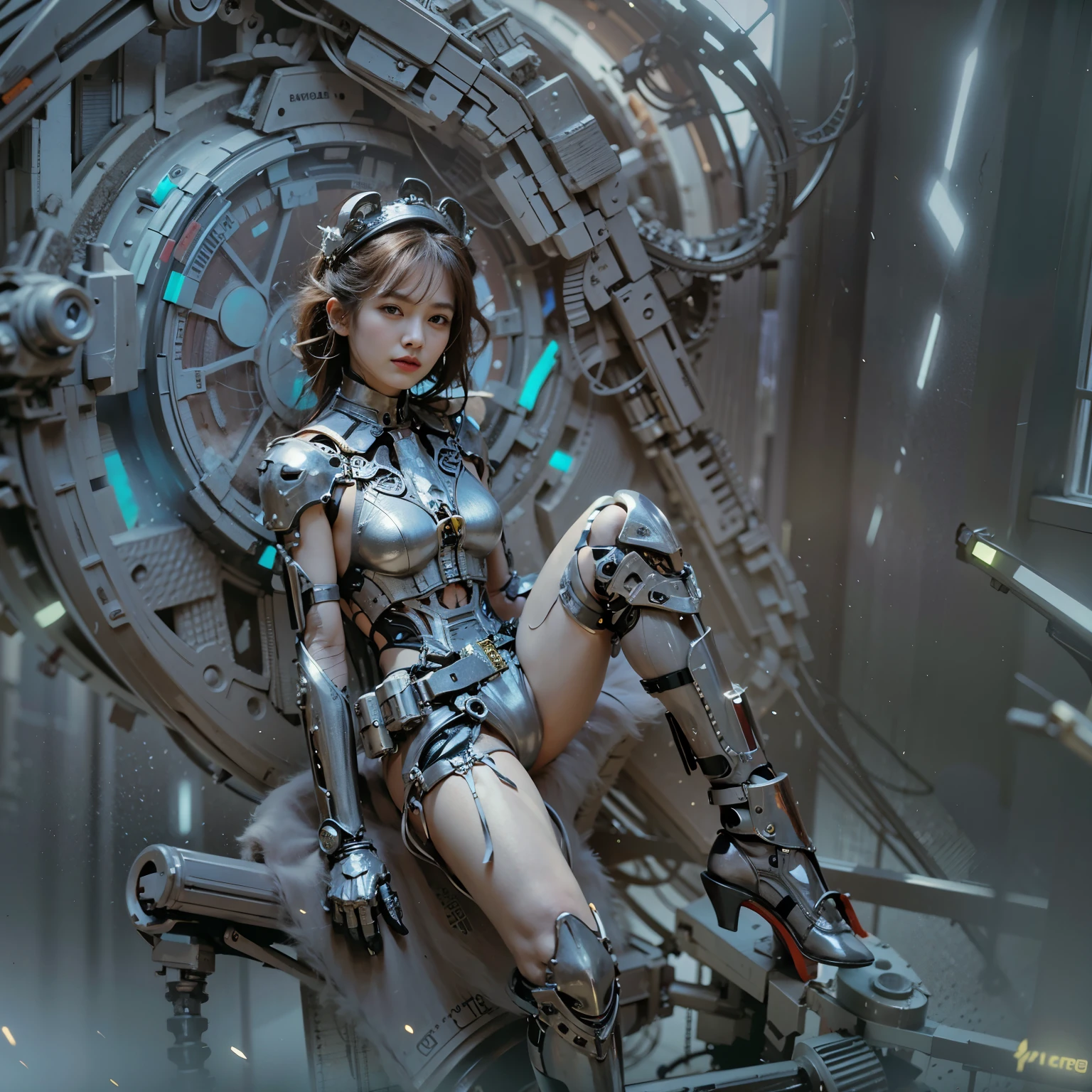 (masterpiece, best quality:1.2), (8k uhd, 16k, 32k, ultra high res), (photorealistic:1.37), (RAW photo), ultimate-realistic, ultimate-realistic details, ultimate-realistic texture, ultimate-intricate details, ultimate-realistic lighting, ultimate-realistic shadow, japanese girl, ultimate-cute face, ultimate-RAW skin, ultimate-realistic eyes, (mechanical:1.4), (armor), full body, wide shot