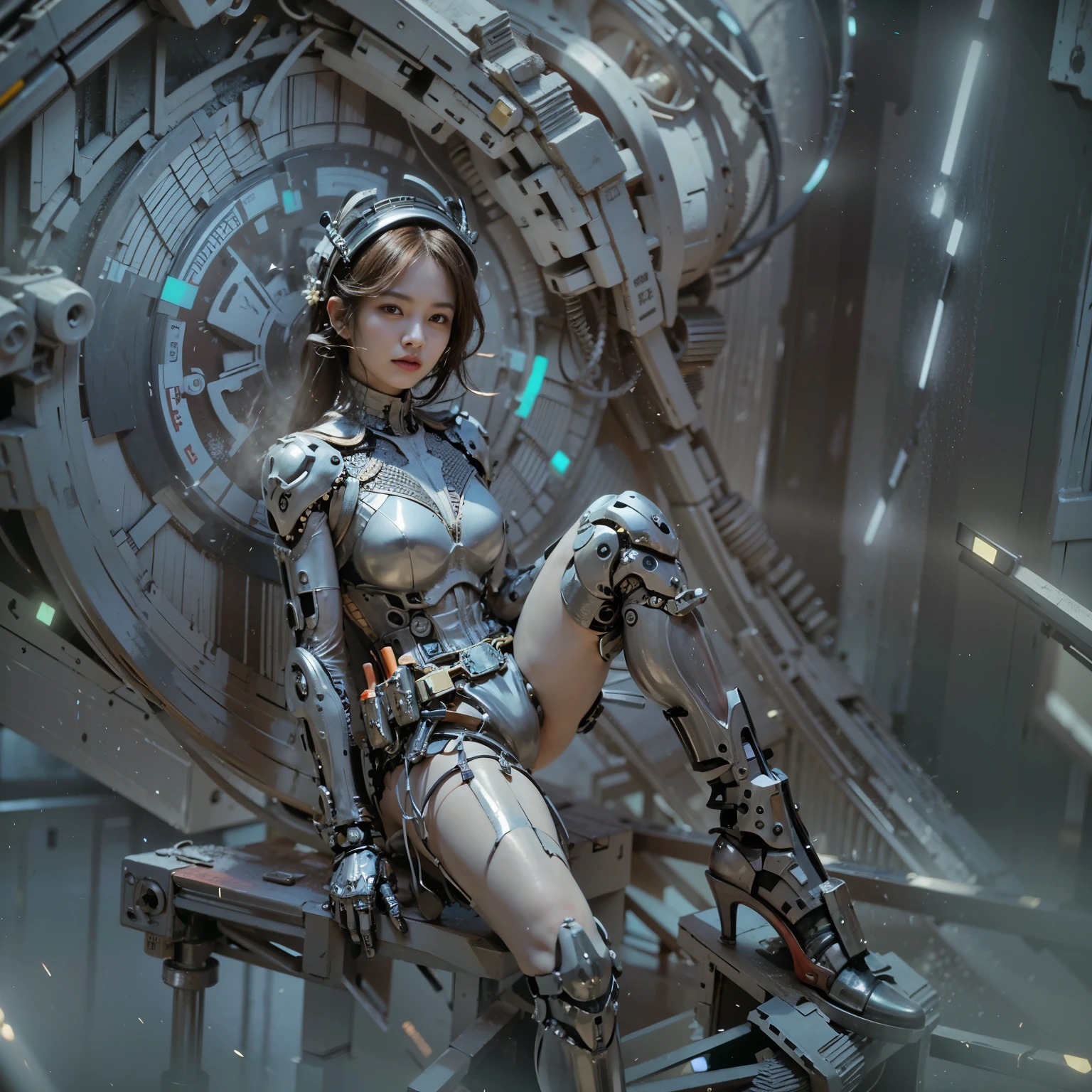(masterpiece, best quality:1.2), (8k uhd, 16k, 32k, ultra high res), (photorealistic:1.37), (RAW photo), ultimate-realistic, ultimate-realistic details, ultimate-realistic texture, ultimate-intricate details, ultimate-realistic lighting, ultimate-realistic shadow, japanese girl, ultimate-cute face, ultimate-RAW skin, ultimate-realistic eyes, (mechanical:1.4), (armor), full body, wide shot